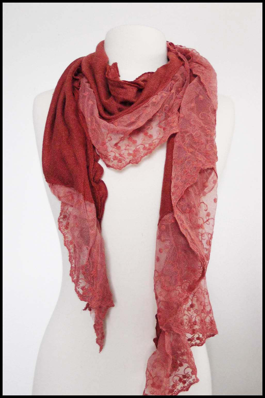 Romantic Mixed Knit and Lace Scarf