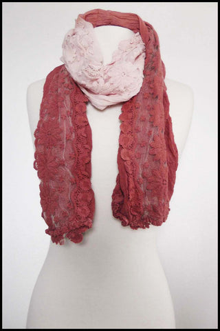Ombre Vintage Ruffle Scarf with Floral Detailing