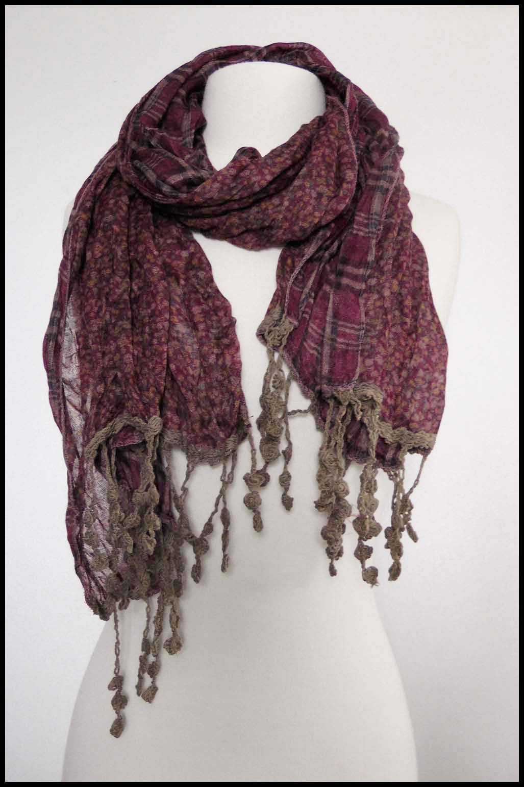 Lightweight Reversible Scarf with Floral, Paisley and Polka Dot Patterns