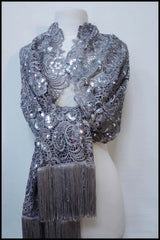 Crocheted Lace and Sequin Sparkly Shawl