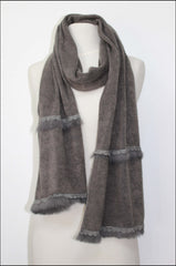 Solid-colored Knit Scarf with Faux Fur Trim