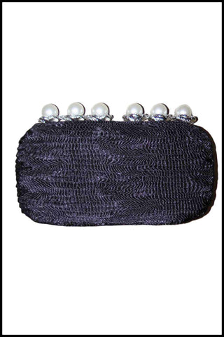Hard-shell Textured Fabric Clutch with Pearl Clasp