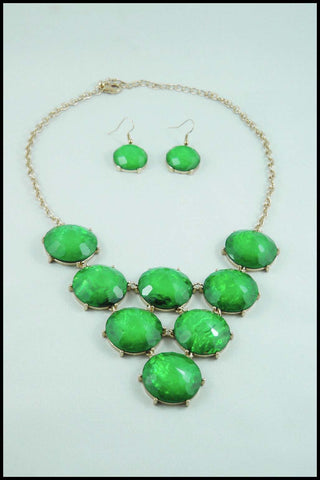 Iridescent Green Faux Stone Necklace and Earring Set