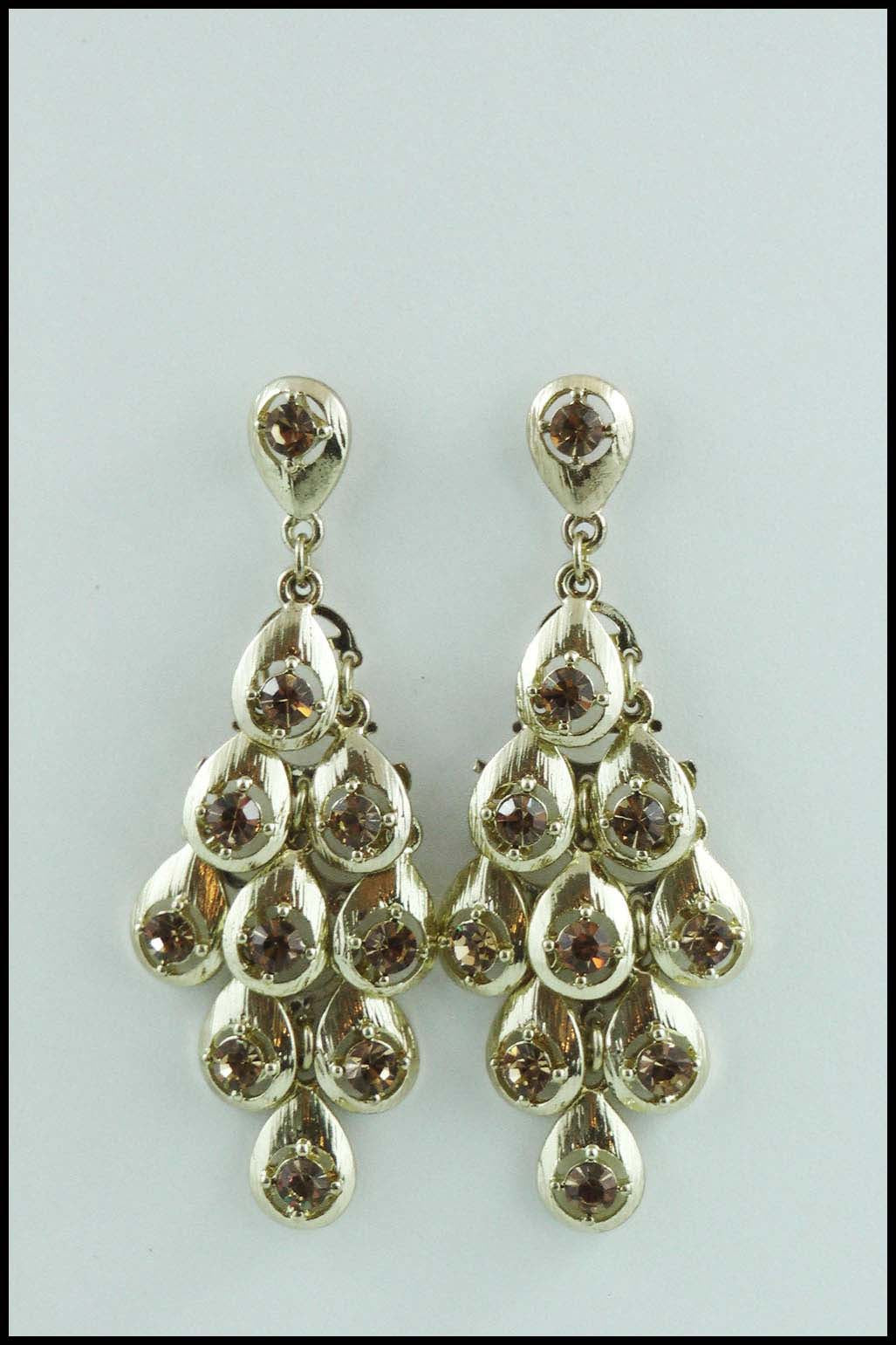 Chandelier Earrings With Gold Coloured Faux Crystals