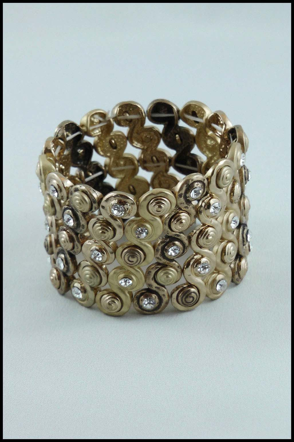 Scrolled Pattern Cuff Bracelet with Rhinestones