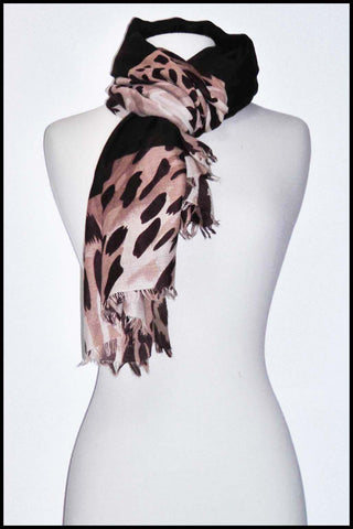 Fringed Leopard Print Scarf with Alternating Panels