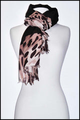 Fringed Leopard Print Scarf with Alternating Panels