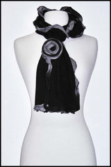 Two-tone Jersey Knit and Lace Scarf with Floral Rosette Detailing