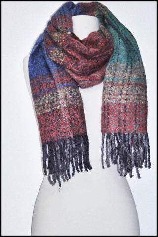 Ultra-soft Warm Muted Plaid Scarf with Fringe