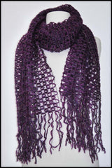Loosely Knit Scarf with Metallic Threads and Fringed Ends