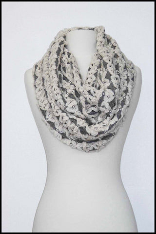 Loose Knit Floral Patterned Infinity Scarf
