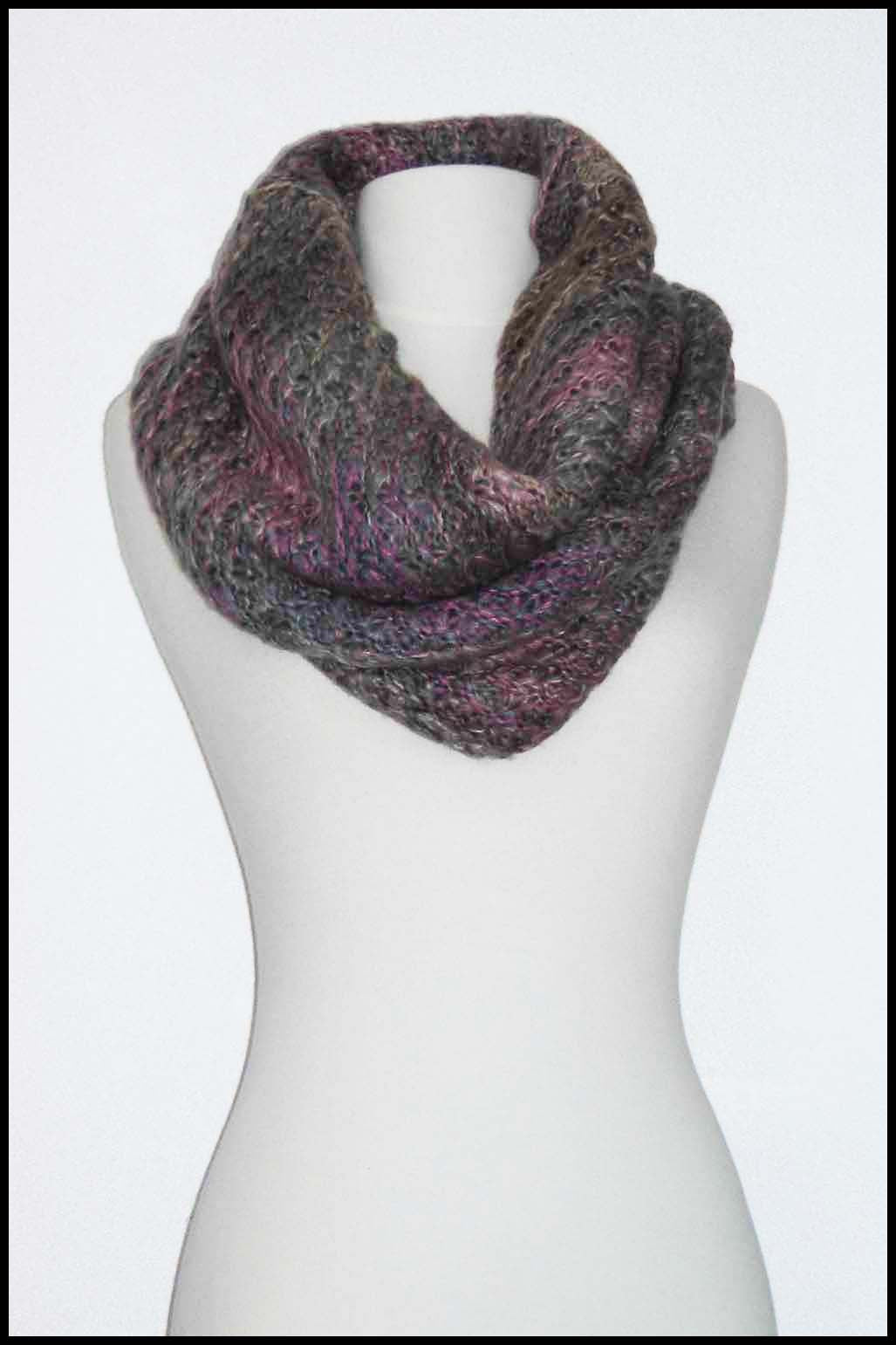 Heavy Knit Winter Infinity Scarf Hood in Soft Multi-colour Palette