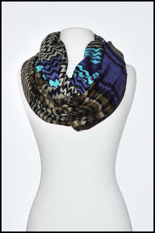 Tribal Pattern Infinity Scarf with Geometric Zigzags and Bold Lines