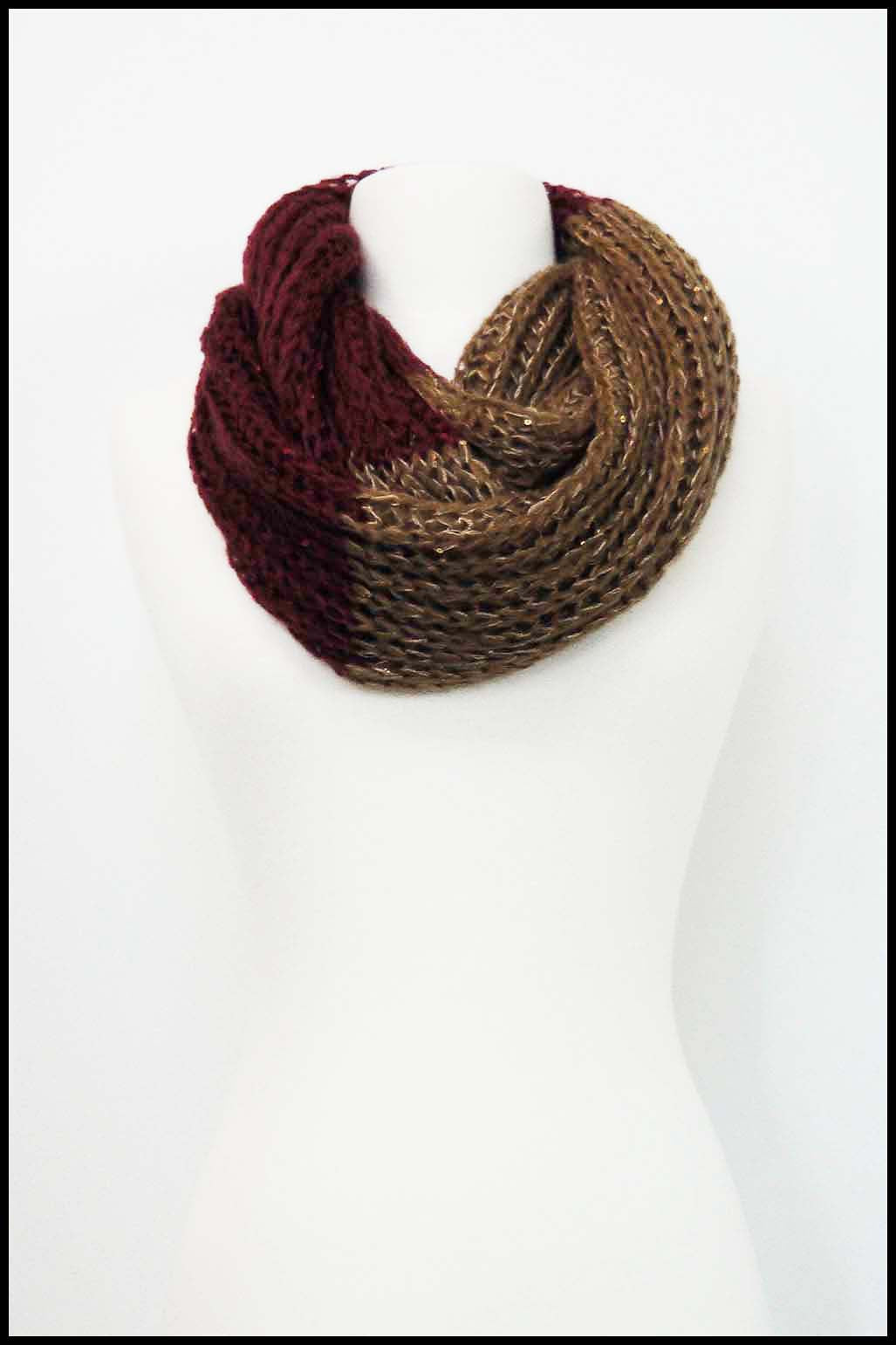 Two Tone Knit Infinity Scarf with Scattered Sequins