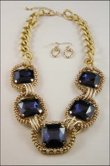 Square Crystal Chain Necklace  Set