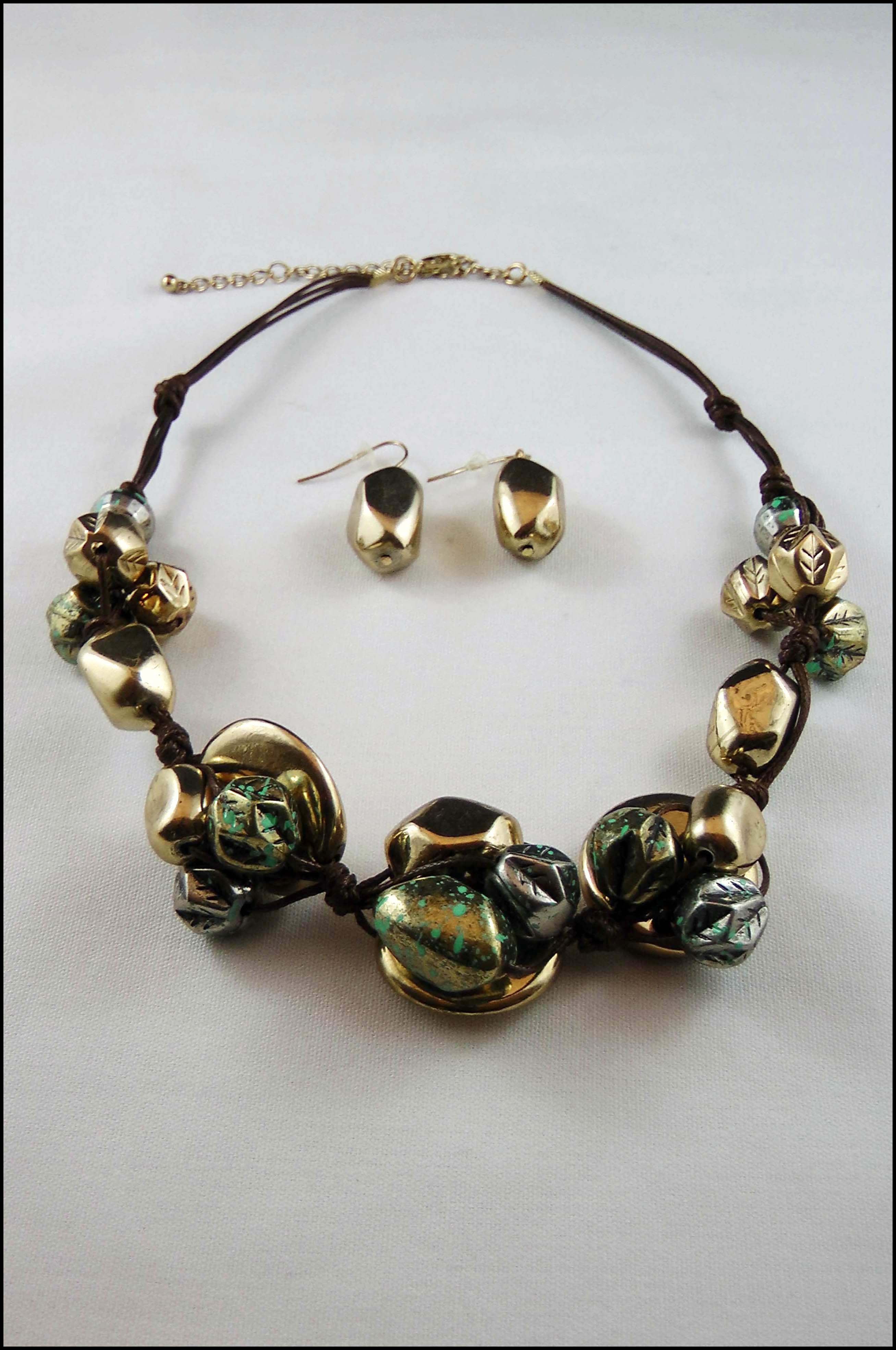 Patina Cluster Gold Beaded Crafts Necklace Set