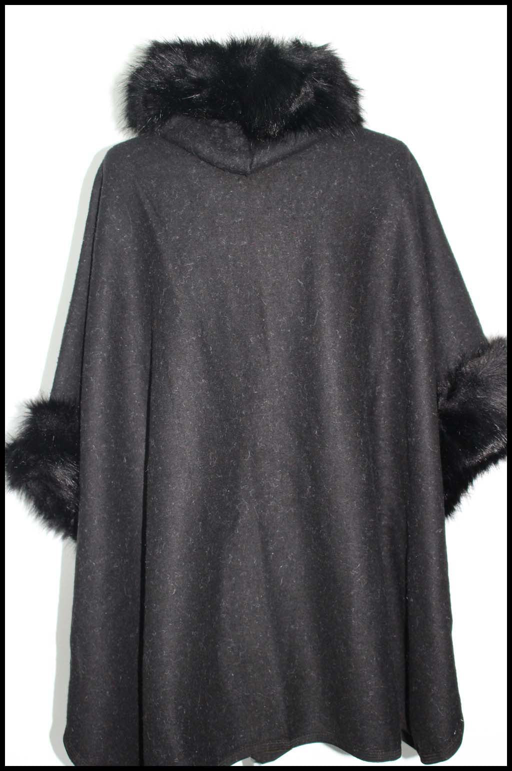 Faux Fur Hooded Cape Shawl with Pockets