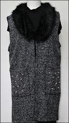 Fur Collar Vest with Pearl Accented Pockets