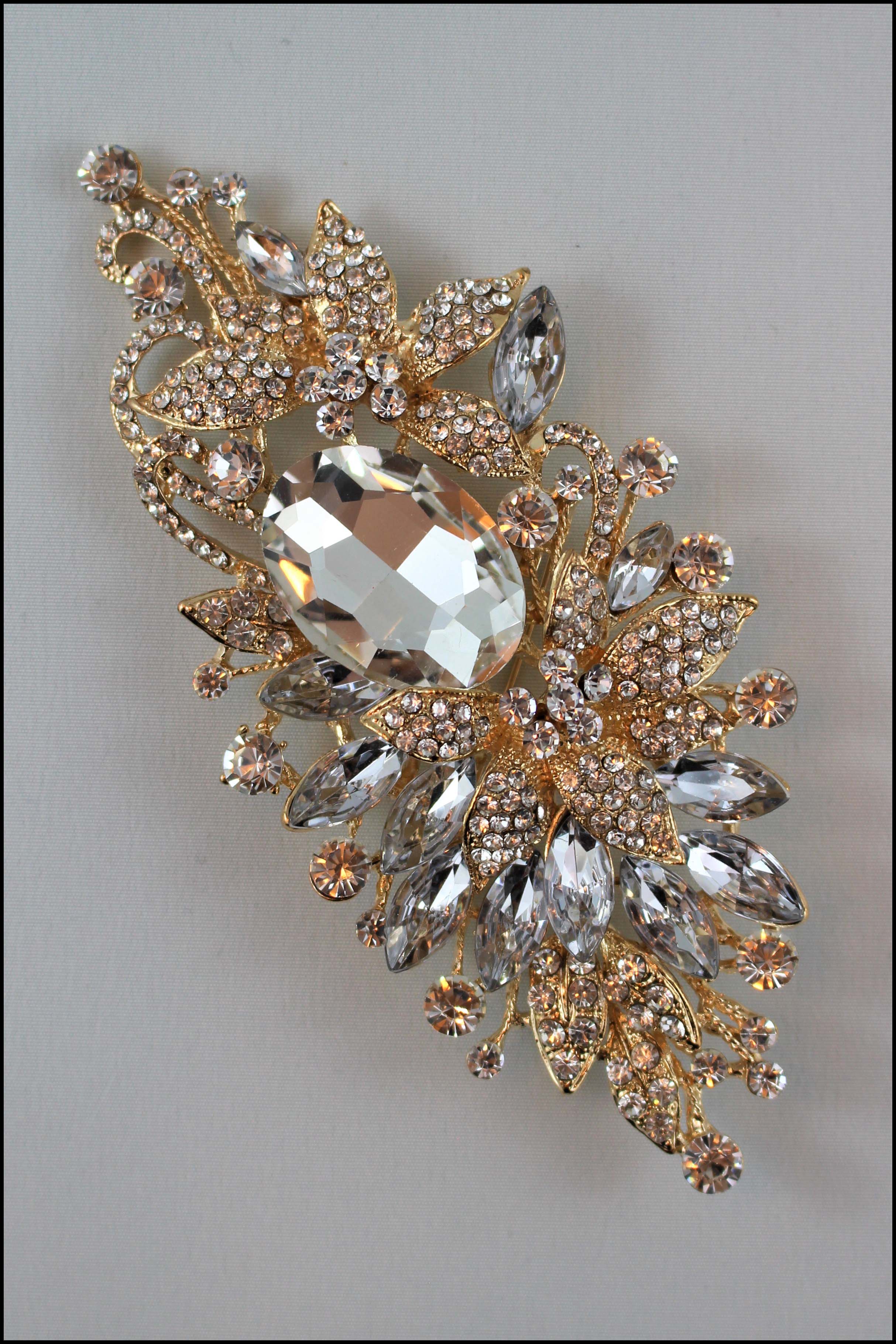 Statement Crystal Floral Brooch Pin