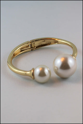 Double Pearl Hinge Bangle Bracelet