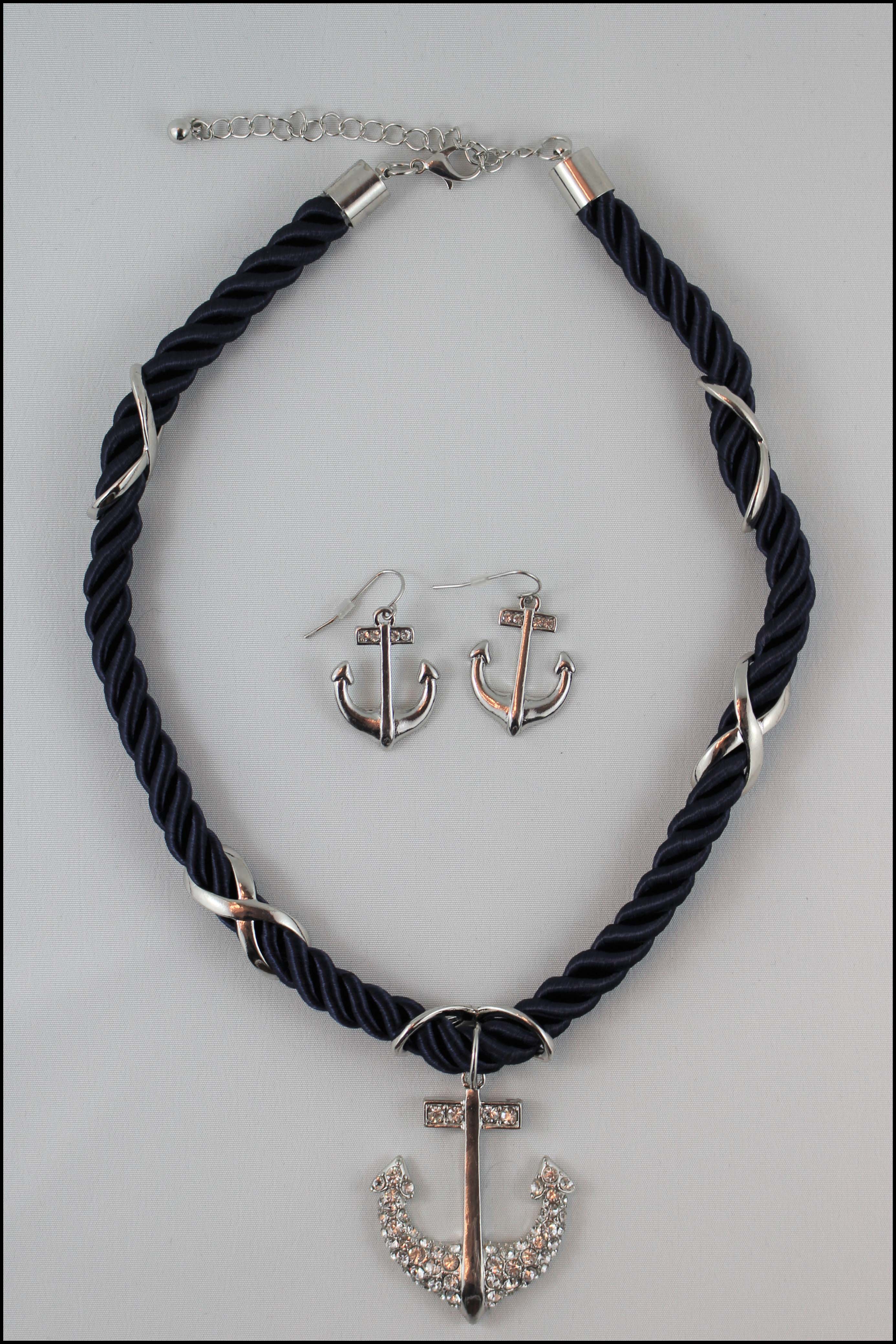 Anchor Pendant Nylon Cord Necklace Set
