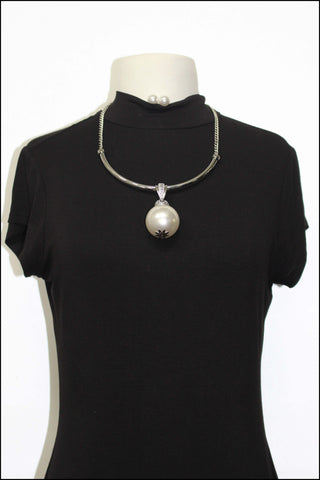 Crystal Pave Pearl Pendant Necklace Set