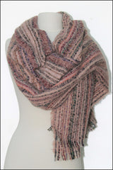 Multi-coloured Striped Boucle Oblong Scarf