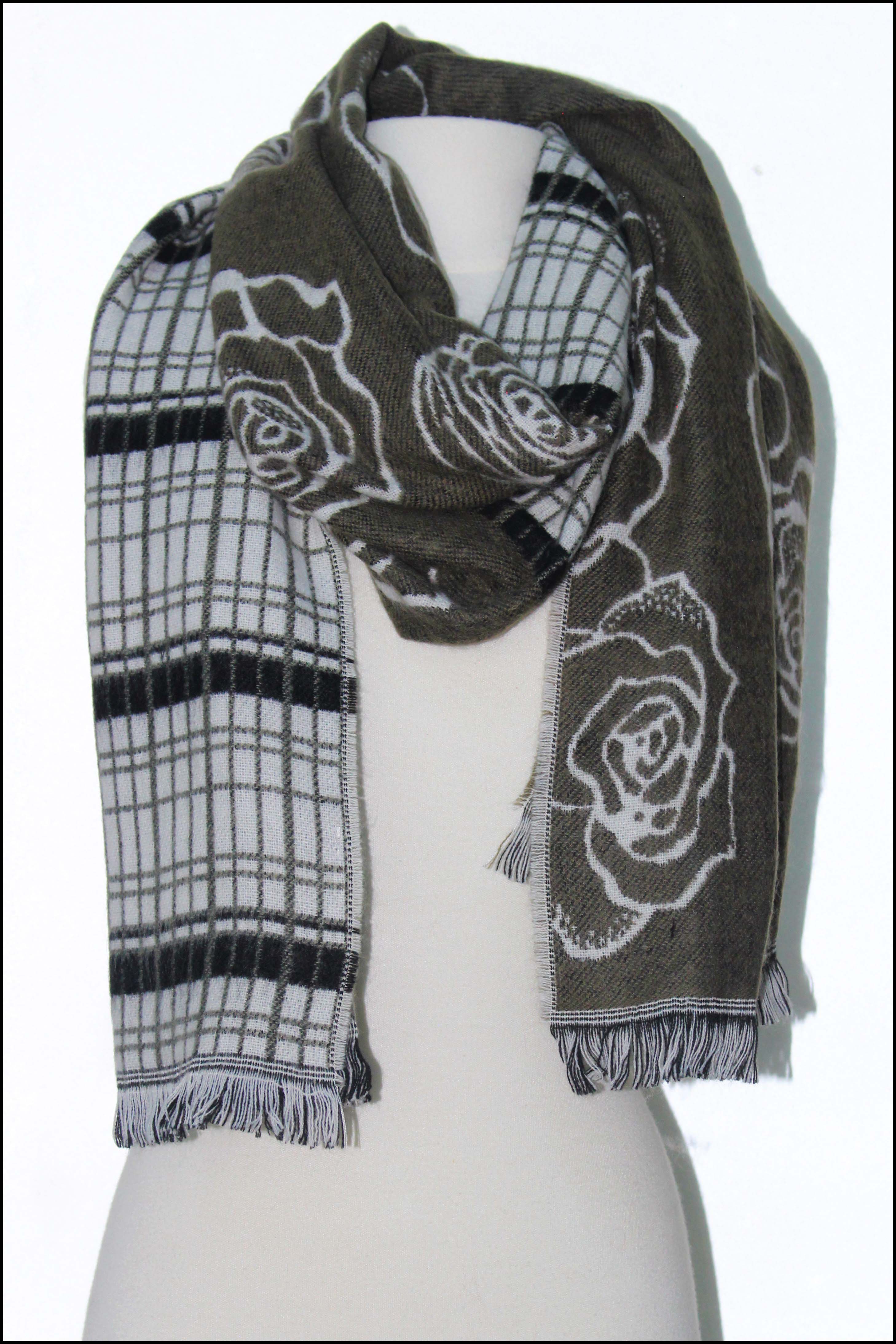 Rose & Lines Mixed Pattern Scarf