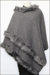 Soft Knit Poncho w/Faux Fur Trim