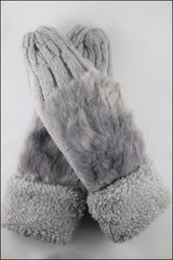 Faux Fur Trimmed Knit Mitten w/Lining